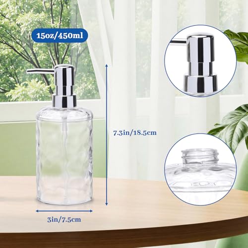 15oz Refillable Soap Dispenser with Rust Proof Pump – for Kitchen, Bathroom, Dispense Hand Soap, Lotion & Shampoo (Clear)