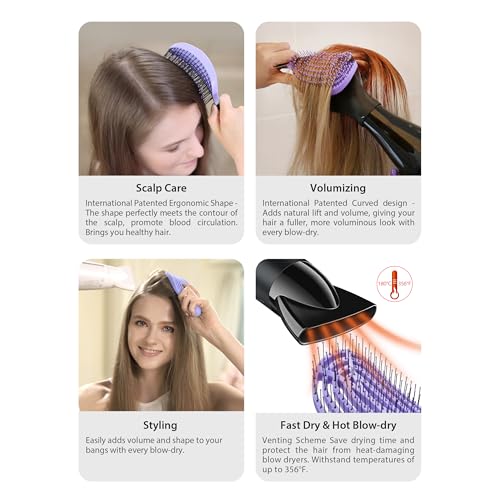 NuWay® DoubleC® Detangling Hair Brush – Patented Double Curve Scalp Care Hairbrush for Gentle Detangling, Volume Styling & Wet or Dry Hair (Royal Blue) - color: Royal Blue