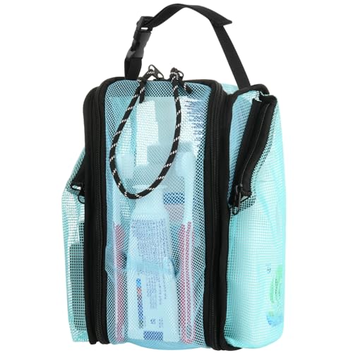 Cosmos Mesh Shower Caddy Toiletry Organizer Hanging Shower Tote Bag, Quick Dry Shower Organizer Portable Bath Bag with Durable Zippers & Side Pockets for Travel Gym Swimming Beach & Camp (Aqua Blue) - color: Aqua Blue