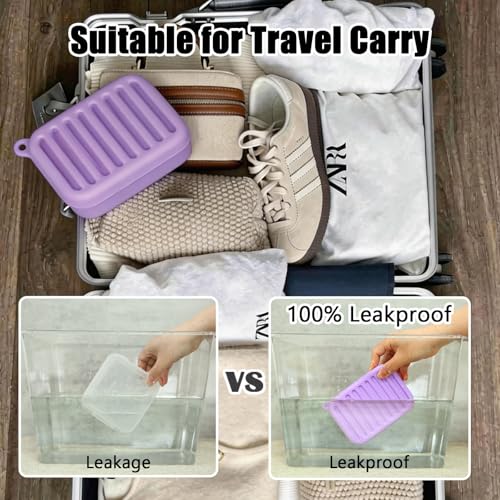 Silicone Travel Soap Case, Leak-Proof Soap Container with Drain Pad, Purple | Silicone Soap Holder, Travel Soap Case, Leak-Proof Soap Box, Removable Drain Tray, Portable Soap Container, Gym & Camping Use - color: Light Purple