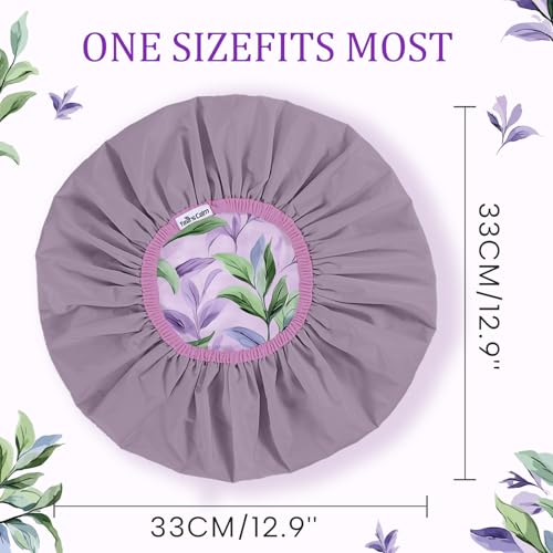 Years calm Shower Caps for Women Reusable Waterproof – Double Layer Elastic Cap with Tropical Botanical Print Shower Cap for Shower, Spa, Travel, Bath & Daily Hair Protection - color: Purple