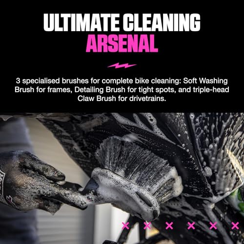 Muc-Off 220 3 Piece Premium Brush Kit - Includes 3 Bike Cleaning Brushes With Durable Nylon Bristles And Ergonomic Rubberised Handles To Minimise Impact - size: 3 Piece