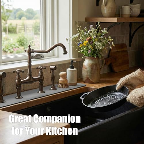Cuttable Kitchen Sink Faucet Mat: 33" Lx5.5 W Splash Guard with Center Hole | Non-slip Fabric Rubber Mat, Cut to Fit 2,3,4 Holes Irregular Large Double bowl Sink with Soap Dispenser Air Gap - size: 33" Lx5.5 W