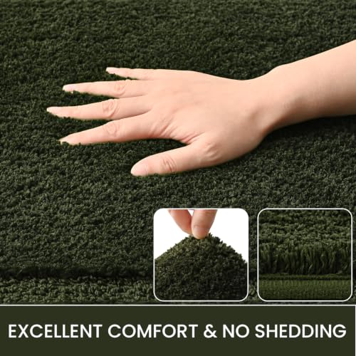 LOCHAS Bathroom Rug Set Olive Green, Soft Bath Rug Set 2 Piece Set, Toilet Mat U-Shaped 20x20 and 34x20 Bath Rugs, Quickly Dry Mats for Bathroom, Tub, Washable, Super Absorbent Floor Mat - color: Olive Green, size: 34" x 20" Plus 20" x 20" (U-Shape)