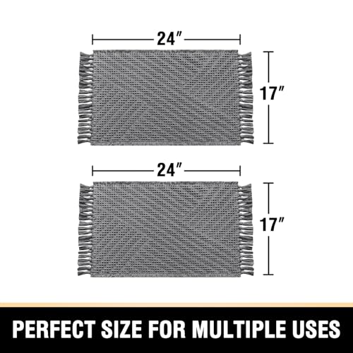 H.VERSAILTEX Waffle Bath Mat Super Absorbent Boho Bath Mat Non Slip Bath Rugs for Bathroom Floor Machine Washable Dry Fast Bathroom Rugs with Tassels (17 x 24 Plus 17 x 24 Inches, Gray) - color: Grey, size: 17" x 24" Plus 17" x 24"