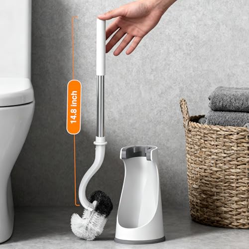 Lefree Toilet Brush and Holder Set, Bathroom Cleaner Brush Set, Curved Design, Non-Slip Handle Toilet Bowl Brush with Curved Bristle for Dead Corner Clean, RV Bathroom Accessories Toilet Scrubber - color: White, size: 1 Pack