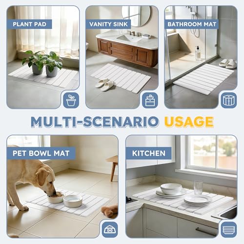 Large Foldable Stone Bath Mat,Diatomaceous Earth with Non-Slip and Super Absorbent, Dry Mat with Quick Dry for Bathroom,Easy to Clean（23.6" Lx15.35 W,White） - color: White