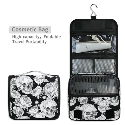 MNSRUU Hanging Toiletry Bag Goth Skull Makeup Bag Portable Travel bag for Toiletries Organizer Bags for Women Men, Travel-Essentials Bag - color: Skull 03