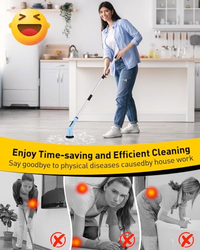 Electric Spin Scrubber for Cleaning Bathroom, Shower Scrubber Cordless Cleaning Brush with IPX7 Waterproof & 2 Speed, 3 Brush Heads, Bathroom Cleaning Supplies for Shower Tub Kitchen Tile Toilet Sky - color: Sky, size: 3 Brush Heads