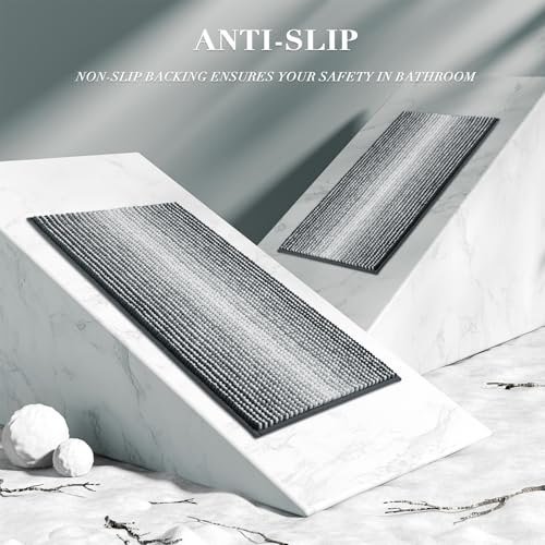BSICPRO Bathroom Rugs and Mats Sets, 2 Piece Thick Absorbent Chenille Non Slip, Soft Shaggy Bath Room Floor Mats for Bathroom, Machine Washable (Blue Grey, 20" x 47" Plus 16" x 24") - color: Blue Grey, size: 20" x 47" Plus 16" x 24"