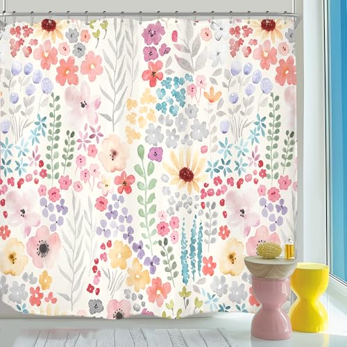Riyidecor Clawfoot Tub Extra Wide Shower Curtain for Bathroom Decor 180Wx70H Floral Flower Cute Colorful Wrap All Around Circular Round Art Printed Fabric Polyester Waterproof 32 Pack False Hooks - color: A-pink, size: 180"W x 70"L (Pack of 1)