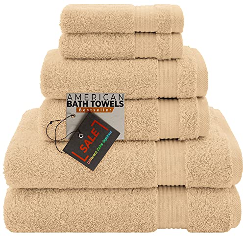 American Bath Towels 100% Cotton 6 Piece Turkish Towel Set, Ultra Soft Absorbent Bathroom Towels, 2 Bath Towel 2 Hand Towels 2 Washcloths, Beige - color: Beige, size: 6 Piece Towel Set XL
