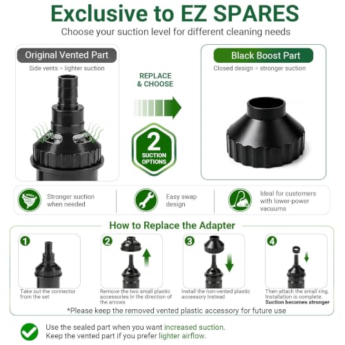 EZ SPARES Crevice Attachment Kit, Compatible with 1-1/4 Inch Vacuum,Micro Cleaning Tools for Keyboard, Crevice, Car, Vents & Tight Spaces, Woodworking,Pet Cleaning, with Storage Bag+Boost Suction