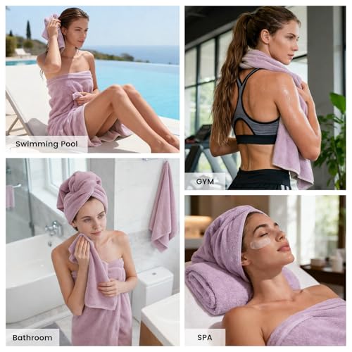 8-Piece Cotton Bath Towel Set with Hanging Loops for Bathroom, Purple | Complete starter set for daily showers, sink-side use, small bathrooms, and guest baths, OEKO-TEX certified, easy care - color: A06: Purple