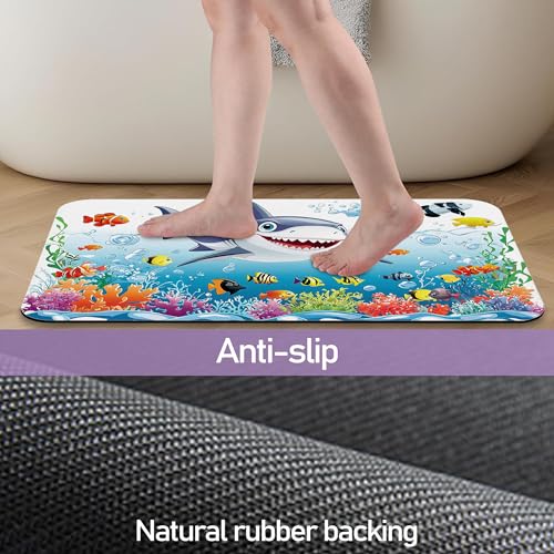 Cute Shark Bathroom Mat, Non Slip Rubber Backed Fast Dry Bath Rug, Thin Bath Mat for Bathroom Kitchen 17"x30" - color: Cute Shark
