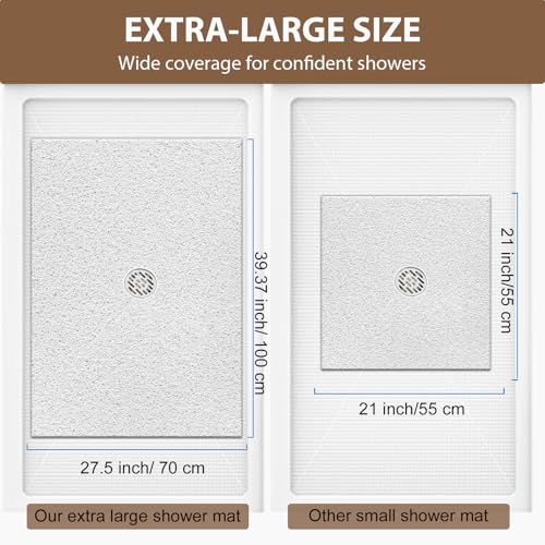 Shower Mat Non Slip: 39.4 x 27.5 Inch Extra Large Shower Mats for Inside Shower with Drain Hole - Soft PVC Loofah Anti Slip Shower Stall Mat for Walk-in Shower and Bathroom, Quick Drying - color: White, size: 39.4" x 27.5" (Rectangular)