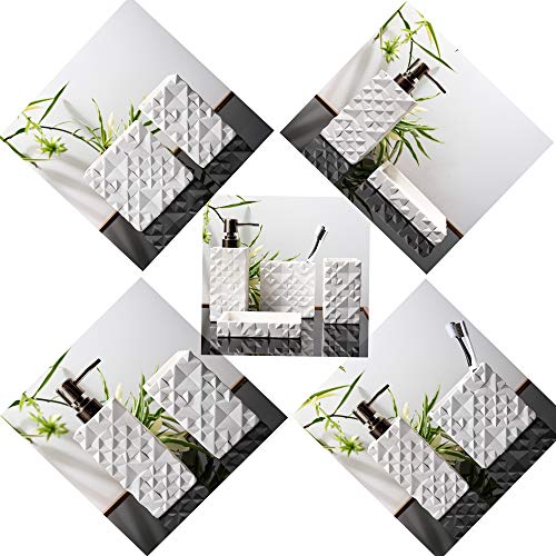 Hymmah Bathroom Accessories Set,Toothbrush Holder,Farmhouse Bathroom Decor,4 Pcs Resin Gift Set Apartment Necessities, Contain Toothbrush Cup,Soap Dispenser,Soap Dish,Tumbler - color: White Diamond Pattern