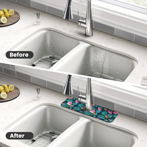 Hawaii Hawaiian Flower Leaf 15" X 5.5" Kitchen Sink Splash Guard Faucet Faucet Guard Draining Mat Sink Splash Guard Faucet Kitchen Bathroom - color: Hawaii Hawaiian Flower Leaf
