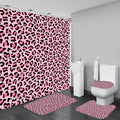 4 PCS Leopard Shower Curtain Cheetah Print Shower Curtain Sets Non Slip Bathroom Rugs Soft Plush Bath Mat Toilet Lid Cover Animal Print Shower Curtains with 12 Hooks for Bathroom Tub, Pink - color: Pink
