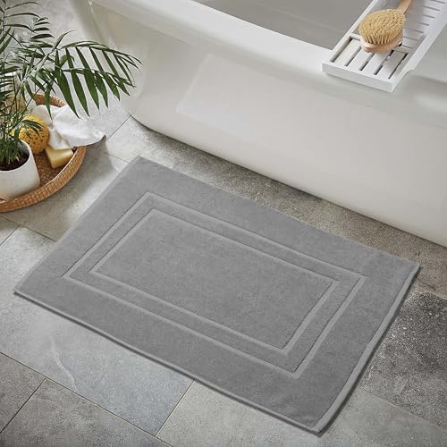 Feather & Stitch 2 Piece Towel Like Bath Mats (30x21 Inch) 100% Cotton Terry Bath Mats, Bathroom Shower Floor Mats [NOT A Bathroom Rug], Soft Absorbent Washable Mats - Dark Grey - color: Dark Grey