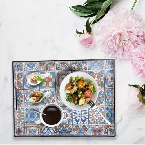 Spsyrine Serving Tray with Handles, Plastic Decorative Tray for Coffee Table, Living Room, Home Decor,Boho - color: Multi Boho