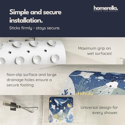 homerella® Shower Mat Non Slip Anti Mold, Non Slip Shower Mats for Inside Shower Stall Anti Slip Mat, Square Shower Floor Mat 21 x 21 in with Suction Cups & Hooks for Quick Drying, Machine Washable - color: Deep Blue Sea