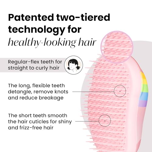 Tangle Teezer Original Detangler Mini Hair Brush for Kids, Rainbow Unicorn | Travel-size detangling hair brush, gentle on tender scalps; detangles wet or dry hair with no tugging, great for kids - color: Rainbow The Unicorn, size: Mini