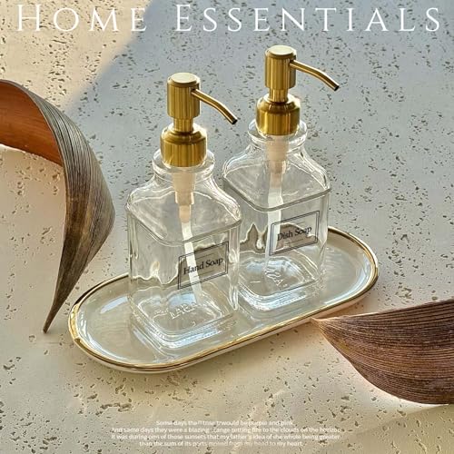 JASAI Antique Square Glass Soap Dispenser with Golden Rust Proof Pump, Refillable soap Dispenser with 10Pcs Stickers for Kitchen, Dish Soap Dispenser for Kitchen Bathroom Soap, Hand soap, Lotion. - color: 1 Pack Golden
