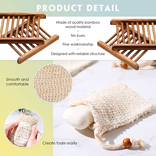 Soap Exfoliating Bag Holder Set Included Bathroom Wooden Soap Dish Pine Wood Soap Holder Tray Natural Bar Soap Pouch Mesh Bath Soap Saver Bag Container (Carbonized Color, 40 Pcs) - color: Carbonized Color