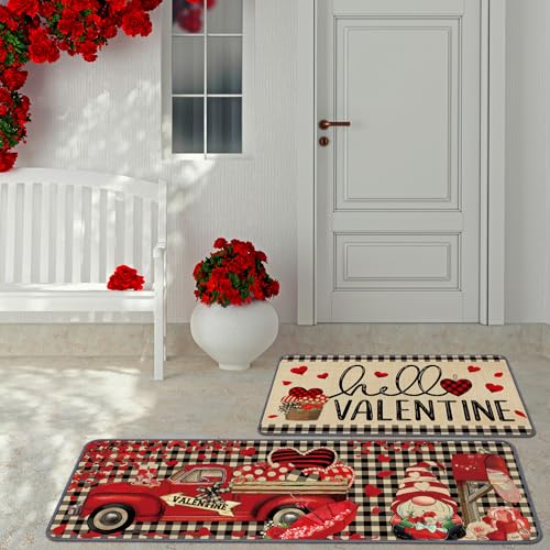 Drydiet 3 Pcs Valentines Heart Kitchen Mat and Rug Non Slip Doormat Washable Waterproof Floor Mats Farmhouse Holiday Kitchen Decor for Home Floor Office Bathroom Party Rustic Decor - color: Red, style: Valentines