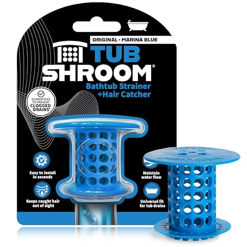 TubShroom Bathtub Drain Hair Catcher – In-Drain Tub Strainer & Clog Prevention Protector, Fits Standard 1.4”–1.75” Tub Drains, Easy Clean, Captures Human & Pet Hair out of Sight (Blue) - color: Blue