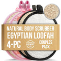 SERRENTO Couples Loofah Body Scrubber Set, Natural Shower Sponge, 4 Count - color: Black and White