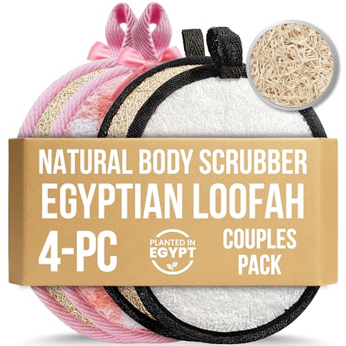 SERRENTO Couples Loofah Body Scrubber Set, Natural Shower Sponge, 4 Count - color: Black and White