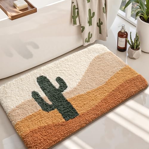 LUMI Bathroom Rugs Cute Cactus Design, Soft Absorbent Microfiber Bath Mat Non-Slip, Machine Washable Quick Dry Luxury Rug Desert Fun Plant for Floor, Bathtub, Home Decor, 20"x32" - color: B-cactus, size: 20"x32"