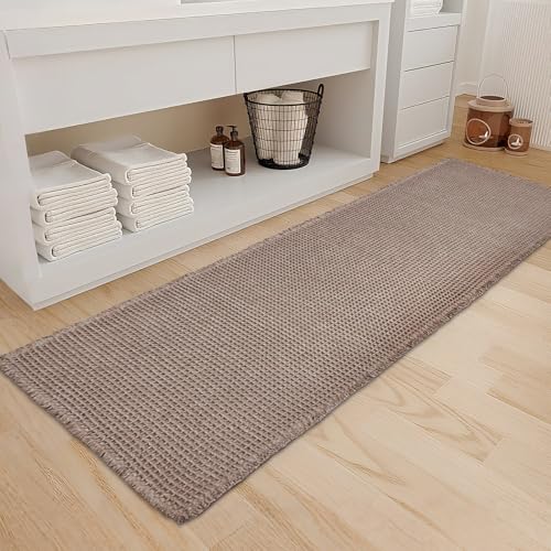 ZALL Tan Waffle Bath Mat,Super Absorbent Non Slip Long Bathroom Runner Rug,Brown 24X72inch,Machine Washable Ultra Soft Floor Mats - color: Brown, size: 24 x 72 inches(Rectangular)