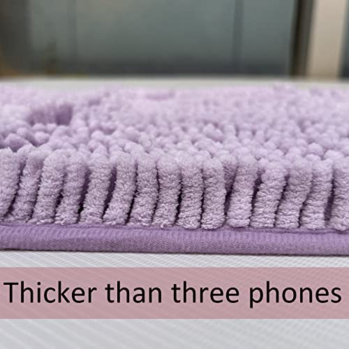 Chenille Bath Mats Set 2 Piece Non-Slip Luxury Bath Runner Rugs Extra Soft Absorbent Shaggy Washable Dry Plush Area Carpet Mats - Lavender - color: Lavender, size: 32"L x 20"W + 24"L x 16"W