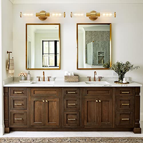Gold Bathroom Light Fixtures 2 Pack, Hardwired Vanity Lights for Mirror with Threaded Glass Shade, 20 Inch Up and Down Wall Sconces for Bathroom Bedroom Living Room, Bulb Not Included - color: Gold-B, 2Pack
