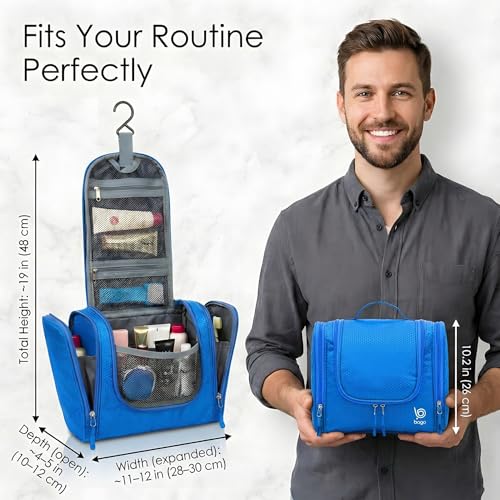 Bago Travel Toiletry Bag for Women and Men - Large Waterproof Hanging Large Toiletry Bag for Bathroom and Travel Bag for Toiletries Organizer -Makeup Bag (Blue) - color: Blue, size: Large