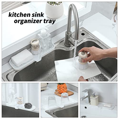 MicoYang Silicone Soap Dish with Drain Spout — Self-Draining Double Sink Organizer Tray for Kitchen & Bathroom, Dispensers, Sponges & Soap Holder, Non-Slip & Dishwasher Safe, White (Large, 12"×4") - color: White, size: L(12"×4")