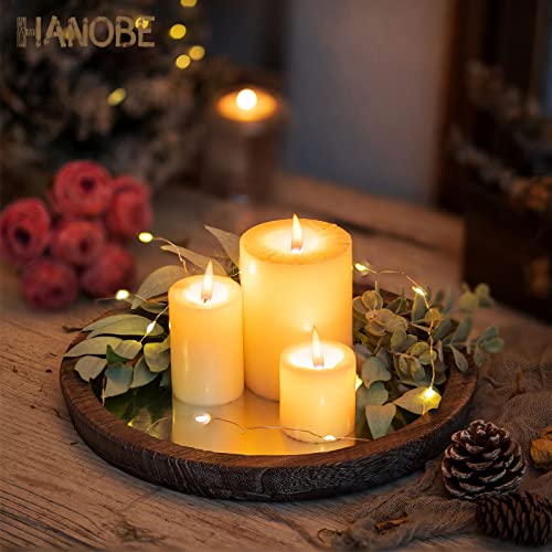 Hanobe Round Wood Decorative Tray: Rustic Wooden Tray for Coffee Table Farmhouse Centerpiece Mirror Candle Holder Vintage Mirrored Bar Plate Ottoman Topper for Home Decor Bathroom Kitchen - color: Distressed Mirror