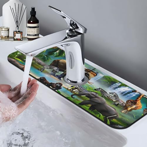 Animal Paradise Kitchen sink faucet pad, strong water absorption, anti slip, easy to clean, very suitable for splash and drip prevention, suitable for kitchens and bathrooms - color: Animal Paradise