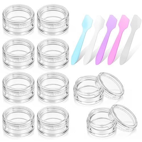 10 Pcs 5g Makeup Travel Containers with Lids & 5 Pcs Mini Spatulas, Empty Cosmetic Sample Jars Small Refillable Leak Proof Plastic Bottles for Lip Balm Creams Lotion Lip Scrub Foundation - size: 5 ml