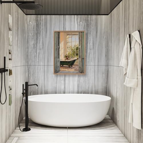 Framed Vintage Canvas Wall Art Print Classical Bathroom Bathtub Poster Flowers Gallery Style Picture Home Decor Rustic Bathroom farmhouse Apartment 12X16 Inch Ready to Hang - color: Classical Bathroom Bathtub, size: 16L" x 12W"