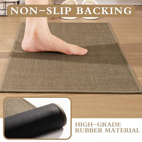 YIHOUSE Brown Bath Rug Set, 3 Piece Dark Beige Absorbent Non Slip Washable, Quick Dry Thin Bath Mat for Toilet and Floor - color: Brown, size: 3 Piece (17"x24" + 17.5"x24"U + 17"x32")