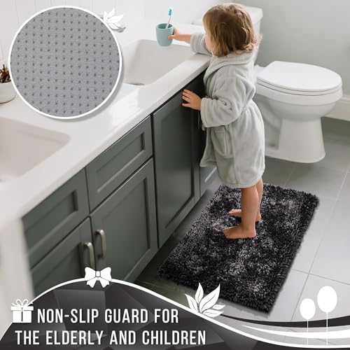 Yimobra Bathroom Rug Set 2 Piece, Luxury Shaggy Bath Mat Set with Non Slip Backing, Ultra Soft & Absorbent Mats for Bathroom Floor, Machine Washable, 44"x24"+24"x17", Dark Grey - color: Dark Grey, size: 24x17 + 44x24 Inch