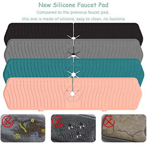 Kitchen Faucet Sink Splash Guard, 24" x 5.6'' Upgrade Silicone Faucet Water Catcher Mat, Sink Draining Pad Behind Faucet, Rubber Drying Mat for Countertop, Bathroom, Farmhouse, RV (Green) - color: Green, size: 24" x 5.6"