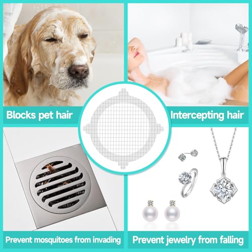 Disposable Shower Drain Hair Catcher, 30-Pack Mesh Stickers for Sink | peel-and-stick mesh traps hair, drains fast - stays flat on tile, metal, plastic - toss and replace, no scrubbing needed