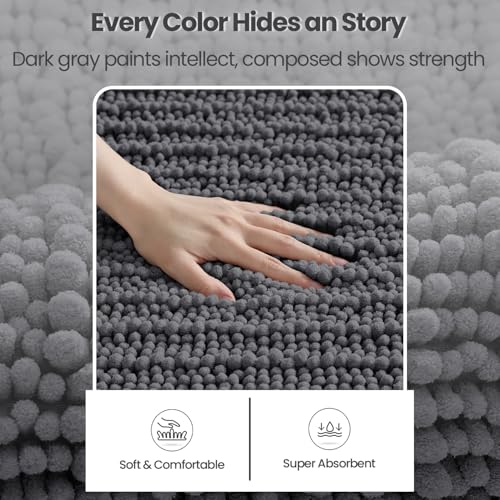 DEXI Bathroom Rugs 24x16, Super Soft Thick Chenille Absorbent Bath Mat, Non Slip Machine Washable Fluffy Shag Bathmat for Sink, Tub, Shower Floor, Grey - color: Grey, size: 24" X 16" (Rectangular)