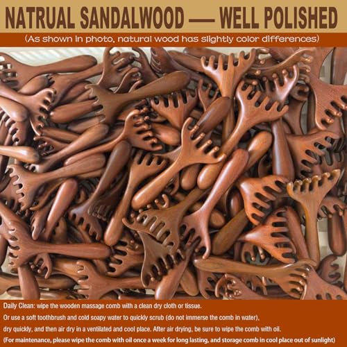 Head Massager Scalp, Wooden Scalp Massager, Foot Massage Tool | with storage pouch, natural Sandalwood, masajeador de cabeza, scalp massage for stress relax, foot massage for muscles relax