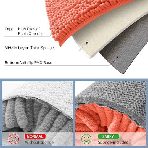 Smiry Luxury Chenille Toilet Rugs U-Shaped 20x20, Soft Absorbent Non-Slip Contour Bathroom Rugs for Toilet, Machine Washable Contoured Bath Mats, Coral - color: Coral, size: 20" X 20" Contour Rug
